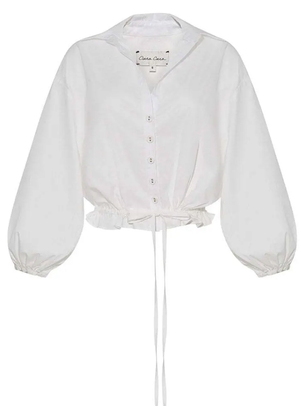 Cara Cara Hutton Top White Cotton Poplin Cropped Blouse XS